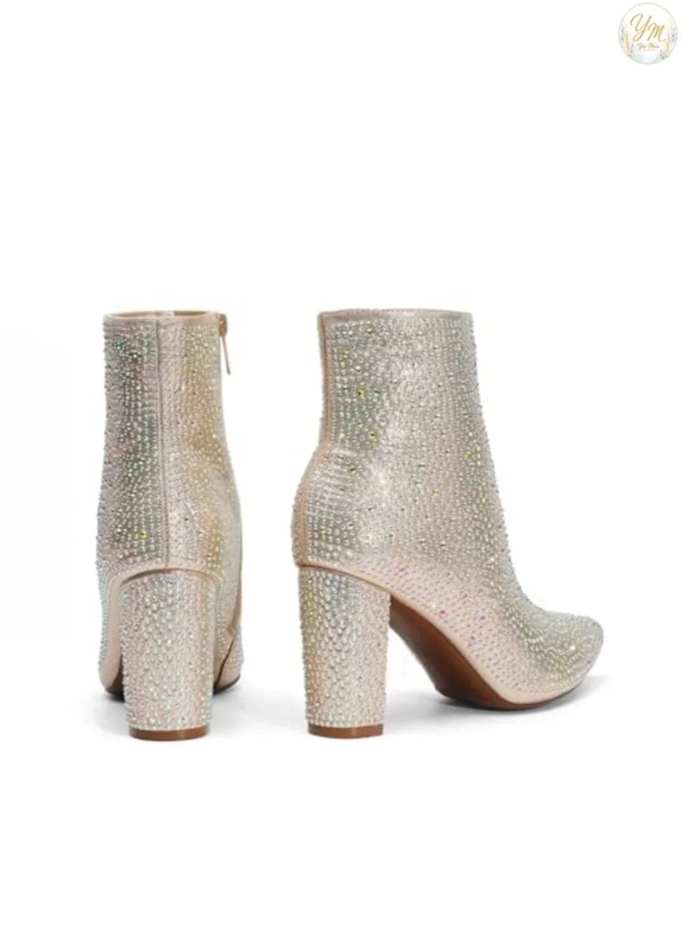 Glitter Rhinestone Chunky Heel Ankle Booties Women's Party Boots